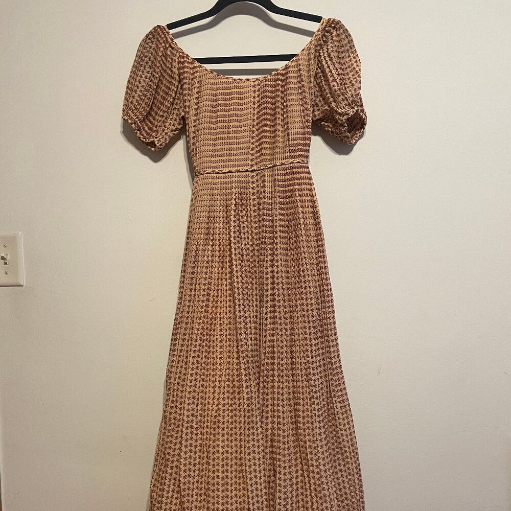 Tory Burch pink dandelion block print pleated dress size 4